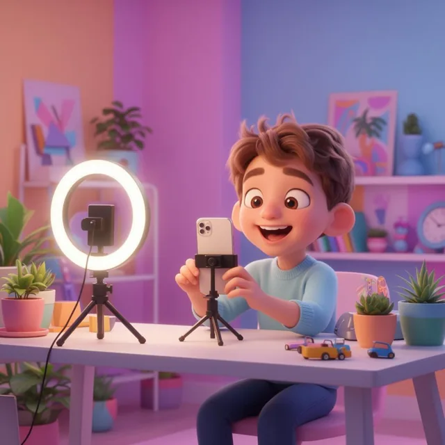 Creator filming a short video in a bright studio